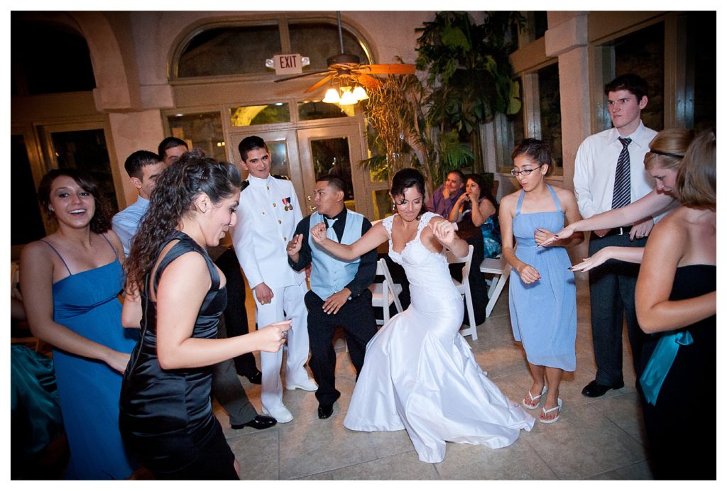 Bridal party dancing during the wedding reception at Villa Antonia in Austin Texas