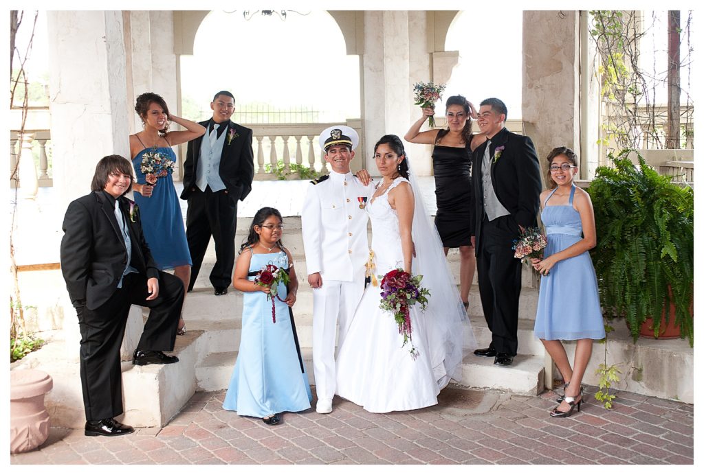 Bridal party photo in the courtyard of Villa Antonia in Austin Texas