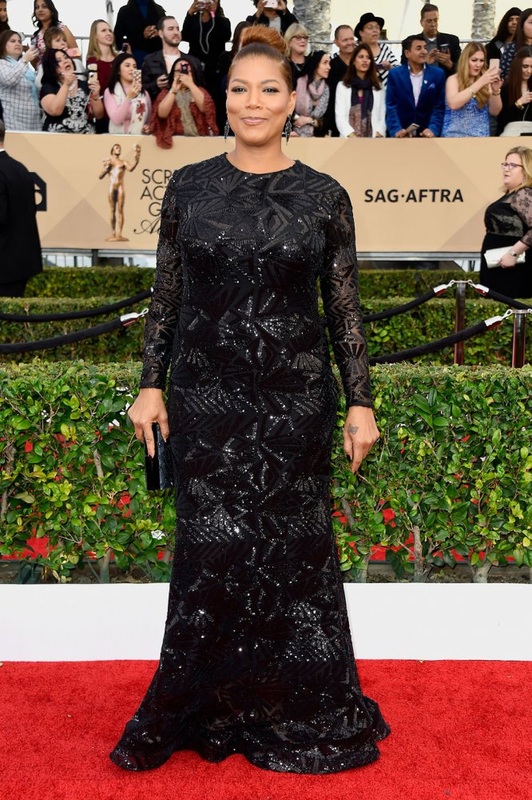 Celebrity red carpet looks Queen Latifah in Michael Costello at the SAG awards