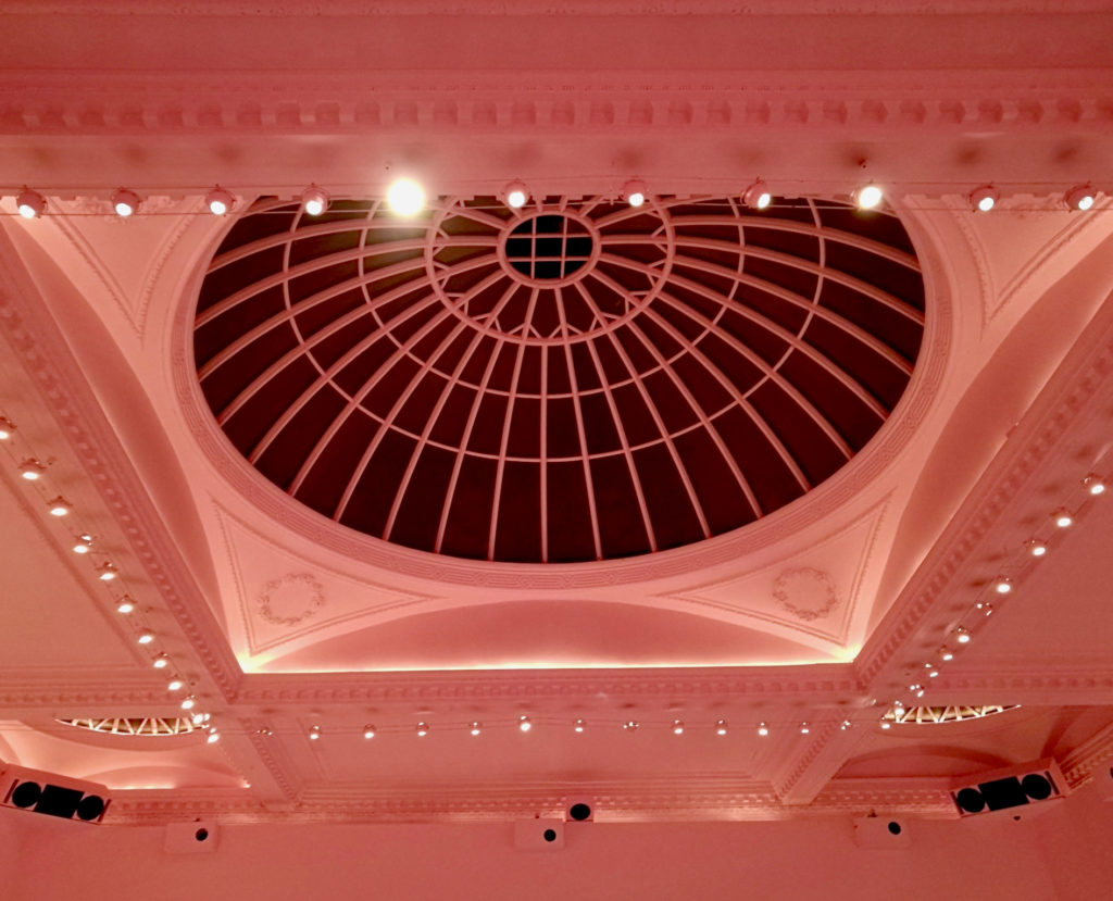 The pink domed ceiling inside Sketch Gallery dining room in London
