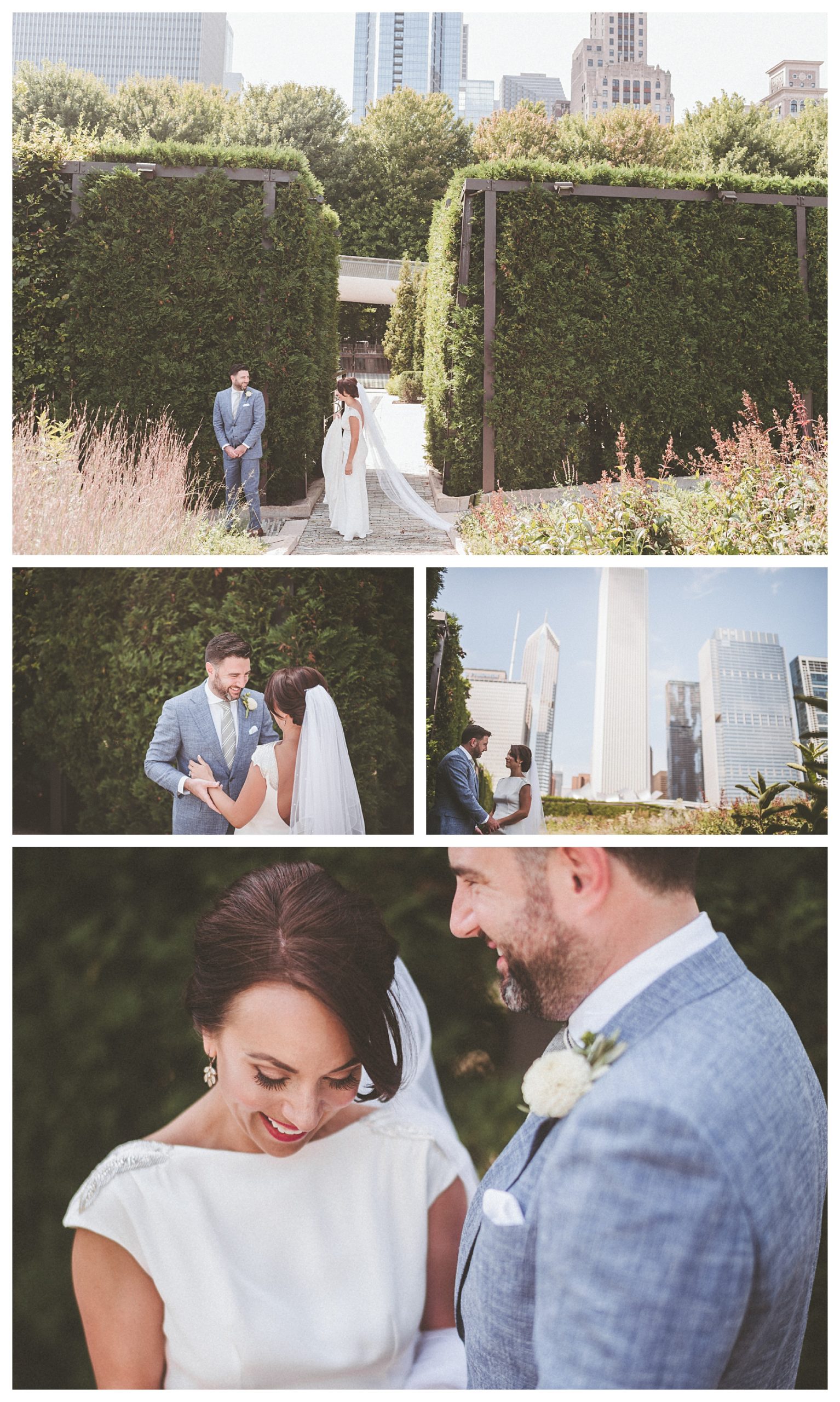 Real Chicago bride and groom first look photo collage