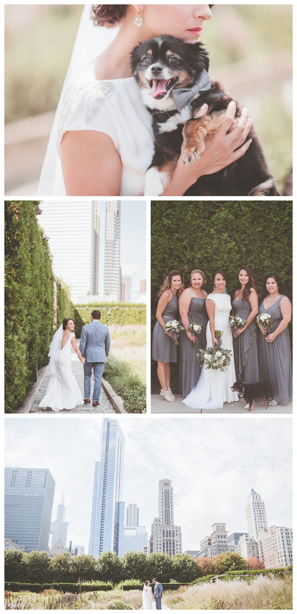 Bridal party photo collage in downtown Chicago Illinois
