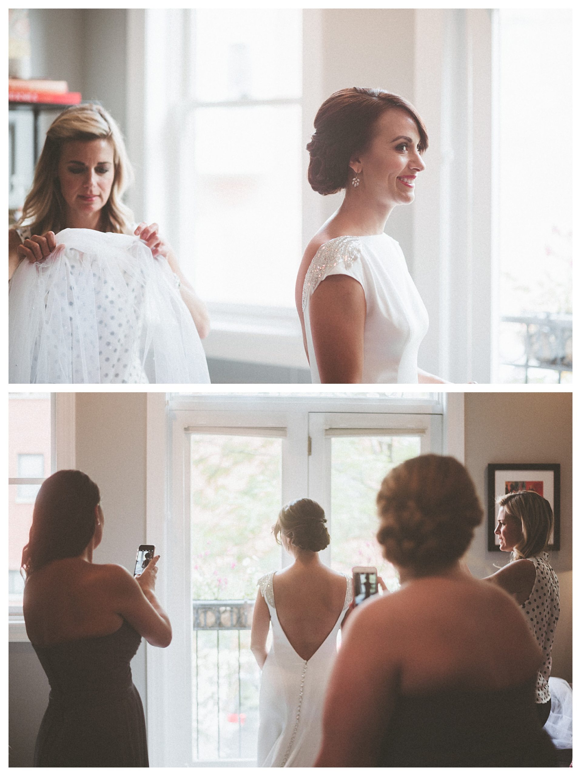 Photo collage of Edith Élan's real Chicago bride getting ready with her bridesmaids