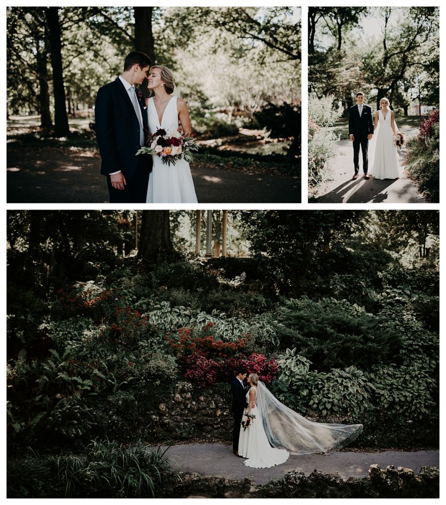 Bride and groom portraits photo collage in nature