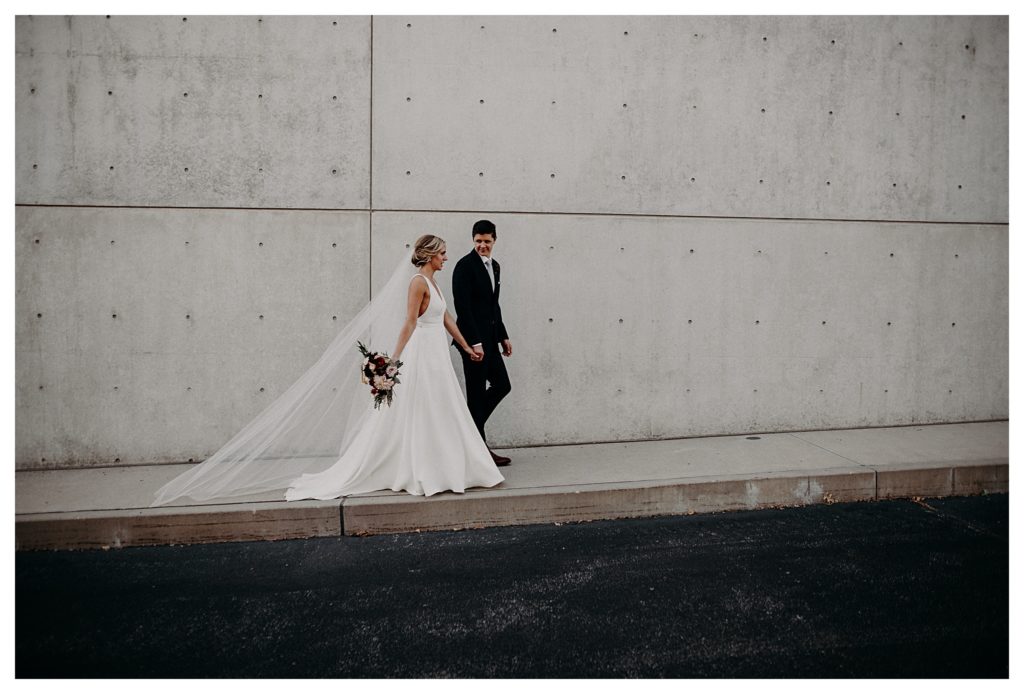 St Louis bride and groom walking photo