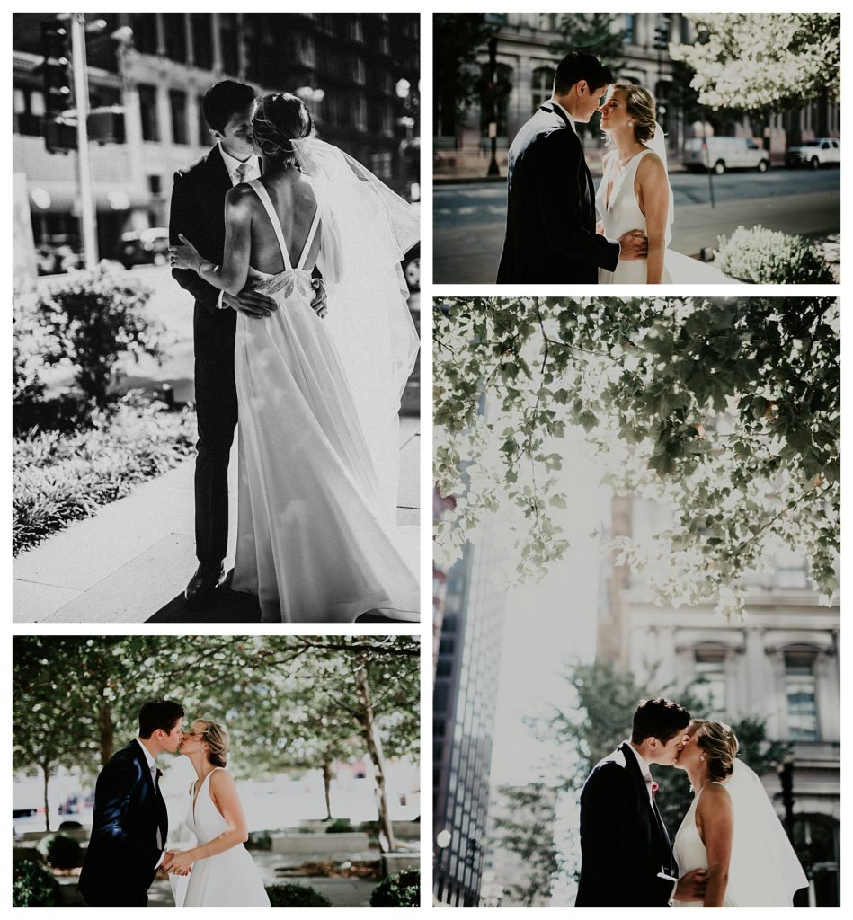 Photo collage of the bride and groom portraits in a St Louis park