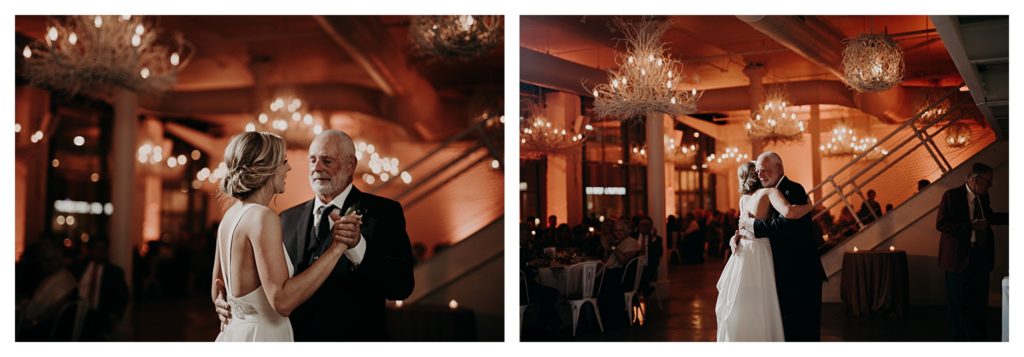 Photo collage of a father daughter dance during the St Louis wedding reception at Willow