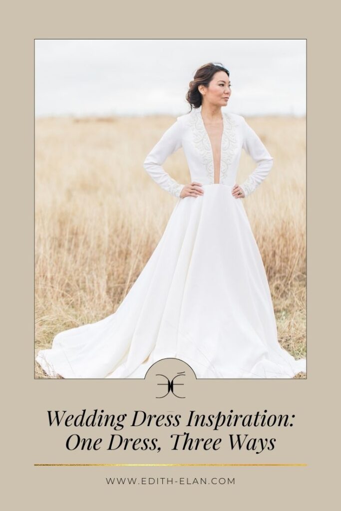 Iman ballgown wedding dress with sleeves styled 3 ways blog post Pinterest graphic
