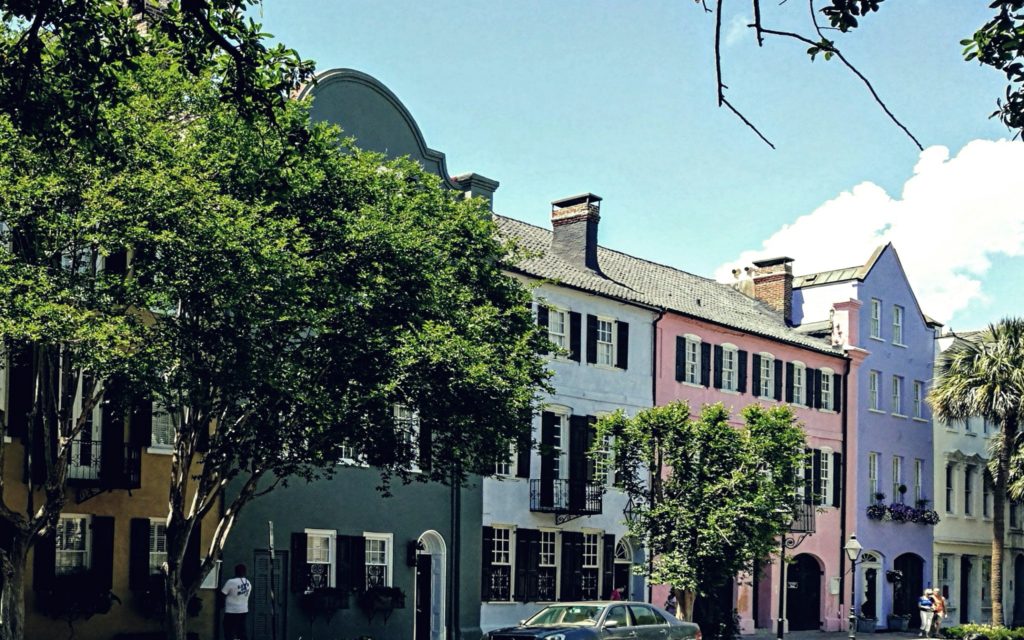 Exploring downtown Charleston colonial homes known as Rainbow Row