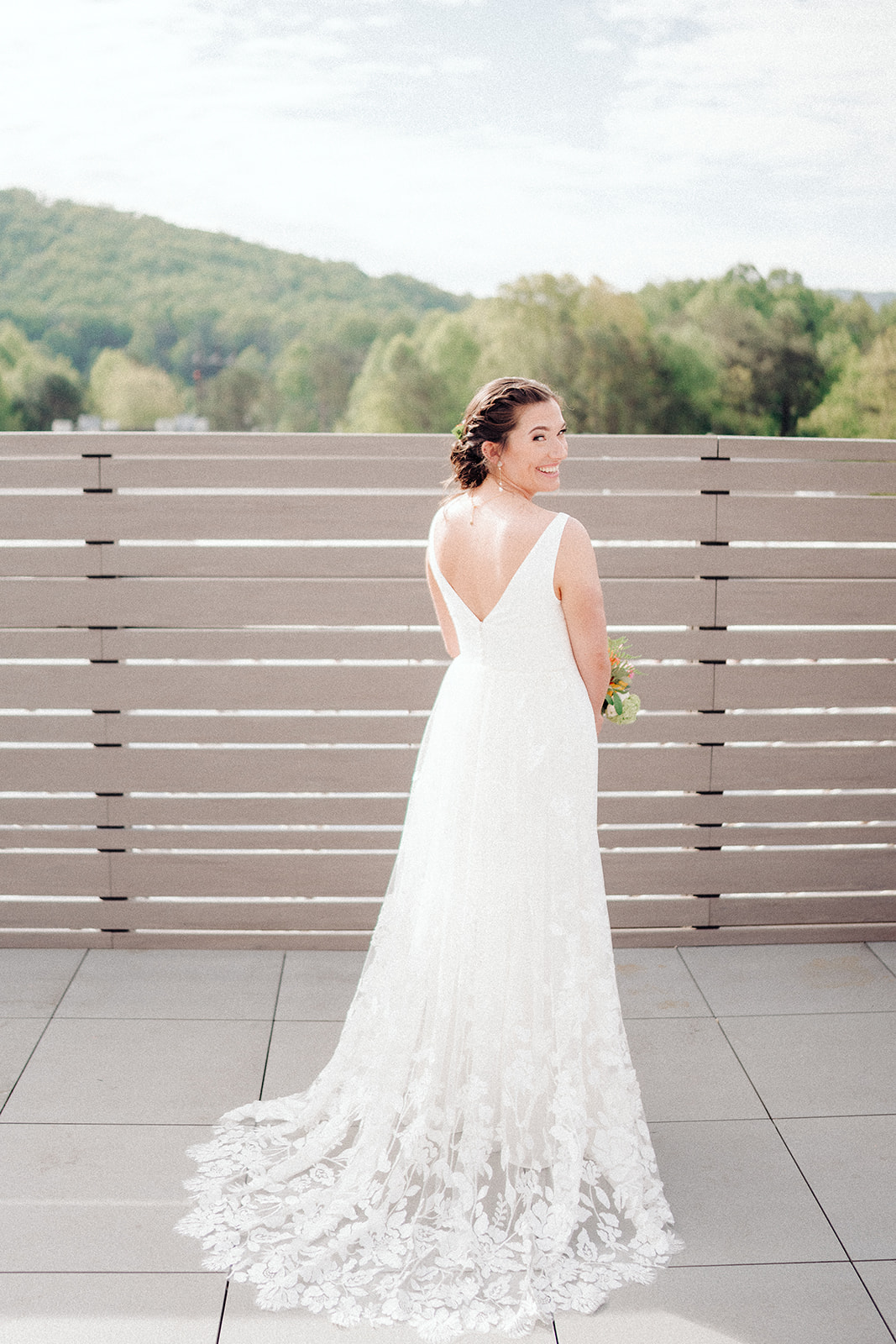 Back view of the detachable lace train