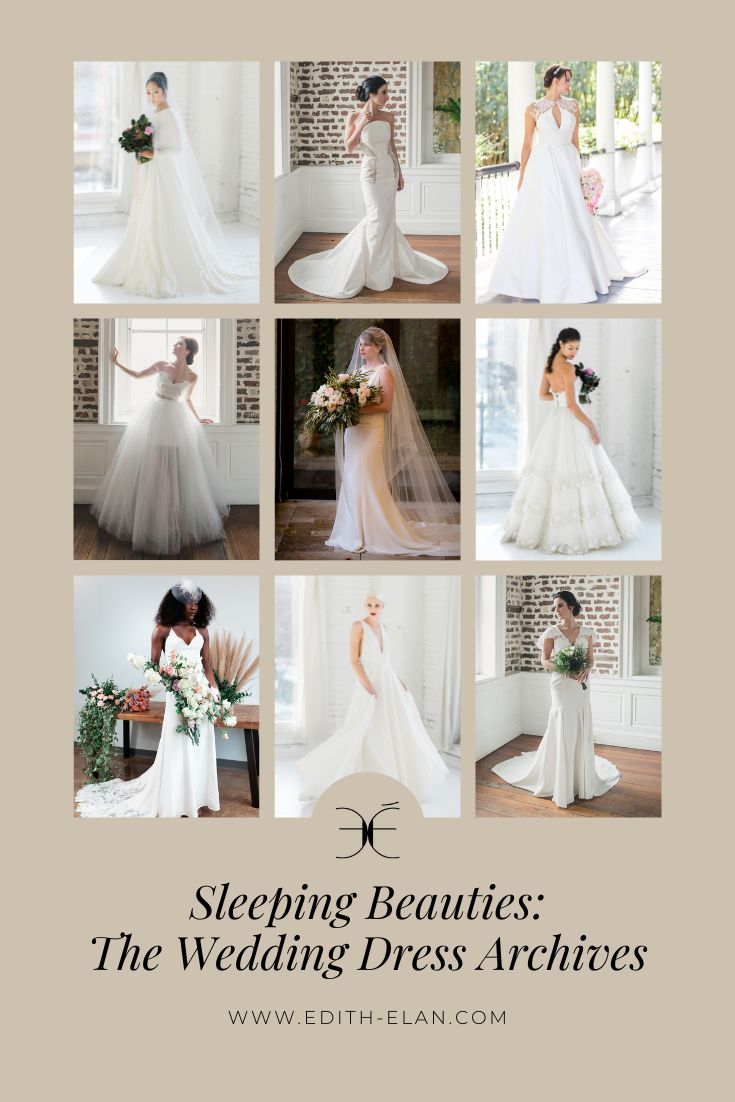 Pinterest Pin graphic for the Sleeping Beauties Wedding Dress Archives blog post by Edith Élan
