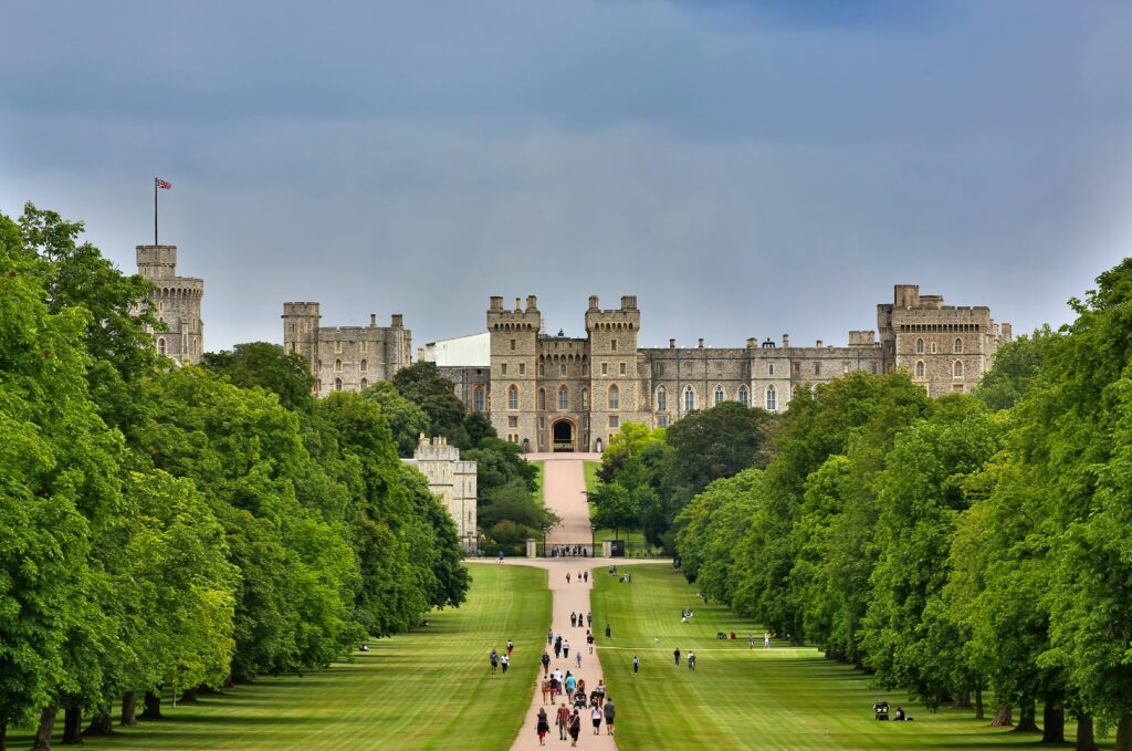 View of the long drive towards Windsor Castle in the UK.