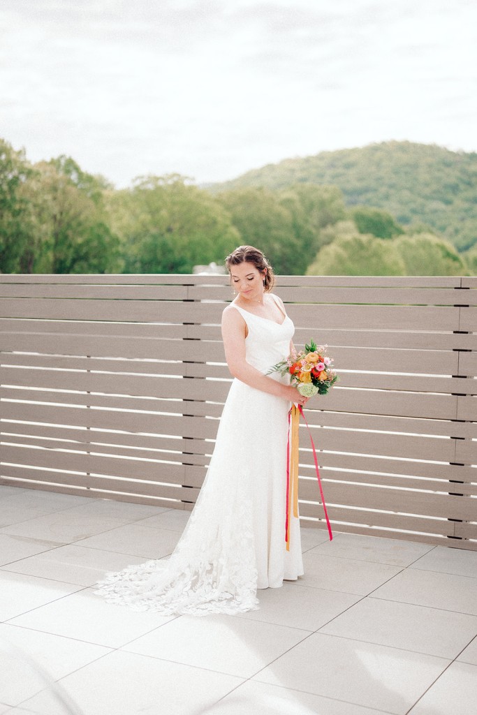 Bride portrait in her custom wedding dress design by Edith Élan