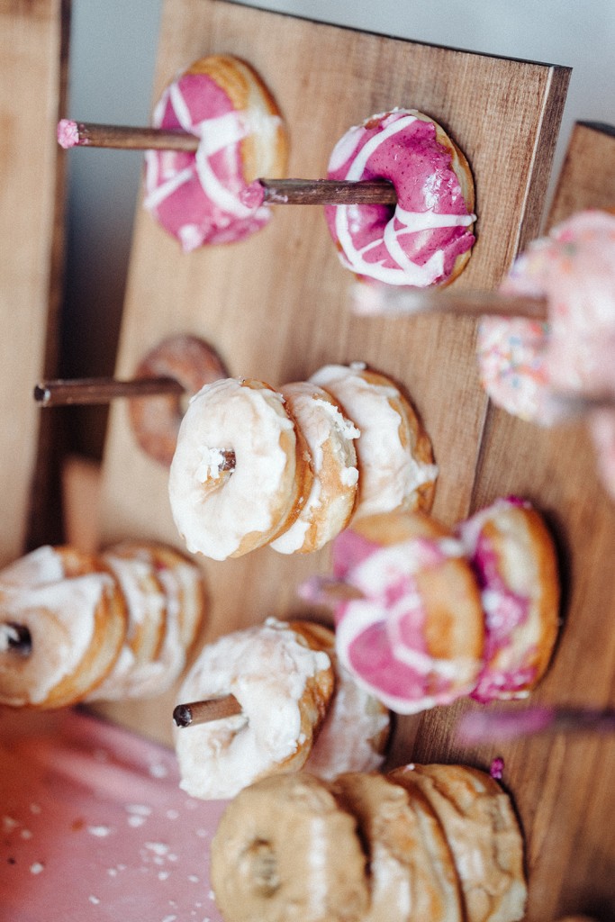 A colorful donut wall for guests