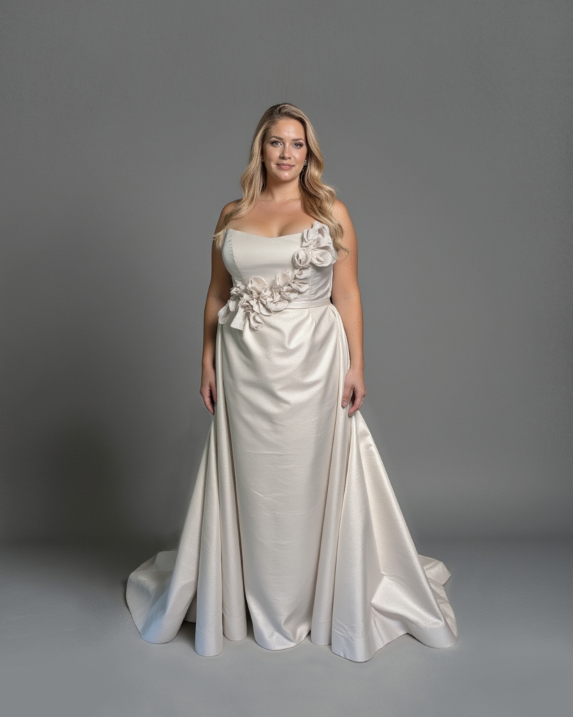 Flora column style wedding dress with detachable skirt in shimmering mikado