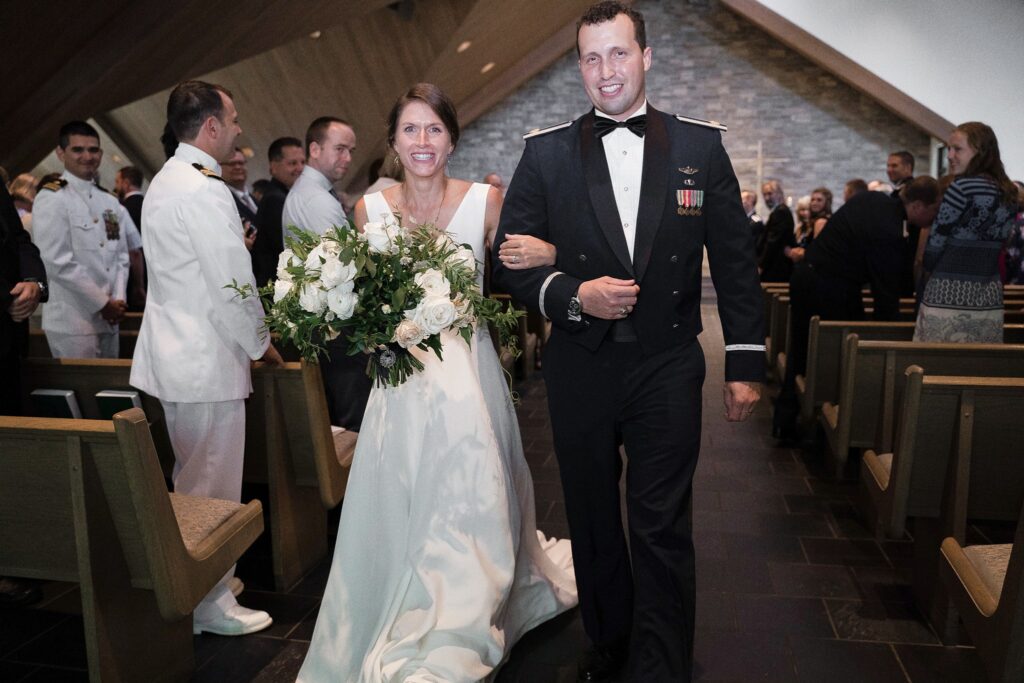 Newlyweds exiting the wedding ceremony in Cleveland Ohio