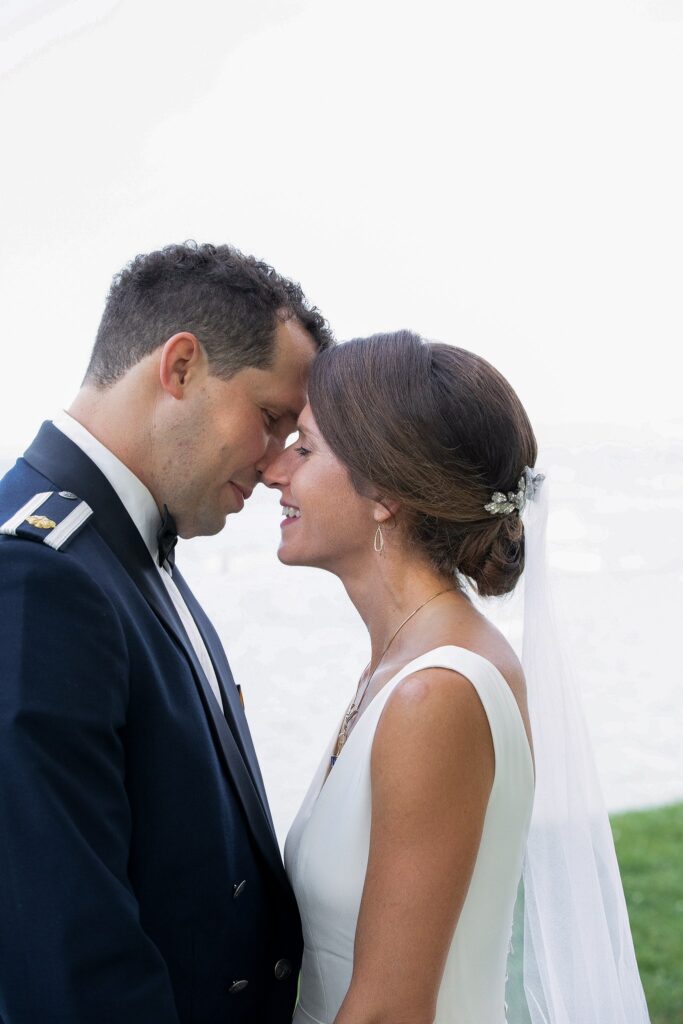 Bride and groom portrait on the Cleveland waterfront