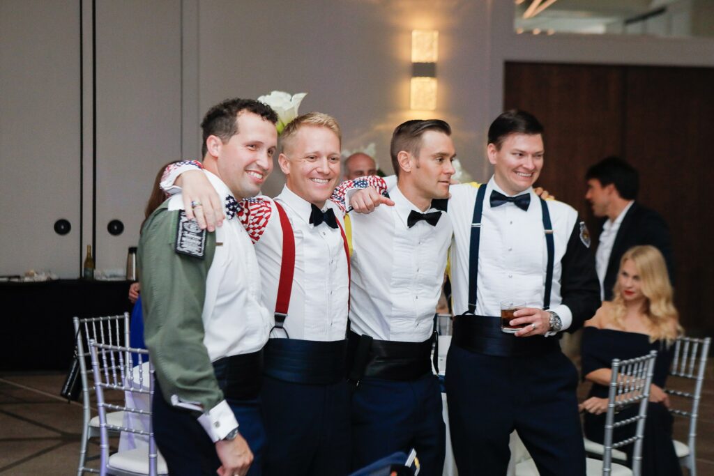 Military groomsmen with custom sleeves on their shirts