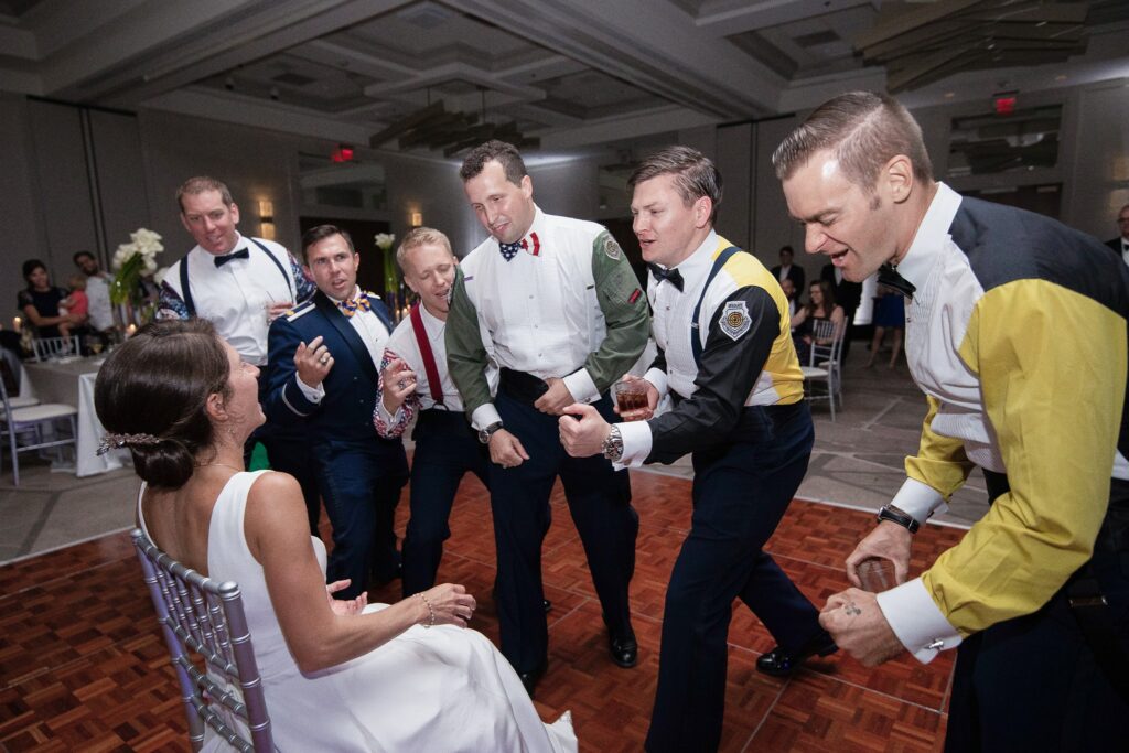 Bride serenaded with You've Lost that Loving Feeling at wedding reception