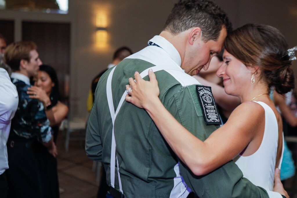 Military bride and groom dancing during their Cleveland wedding