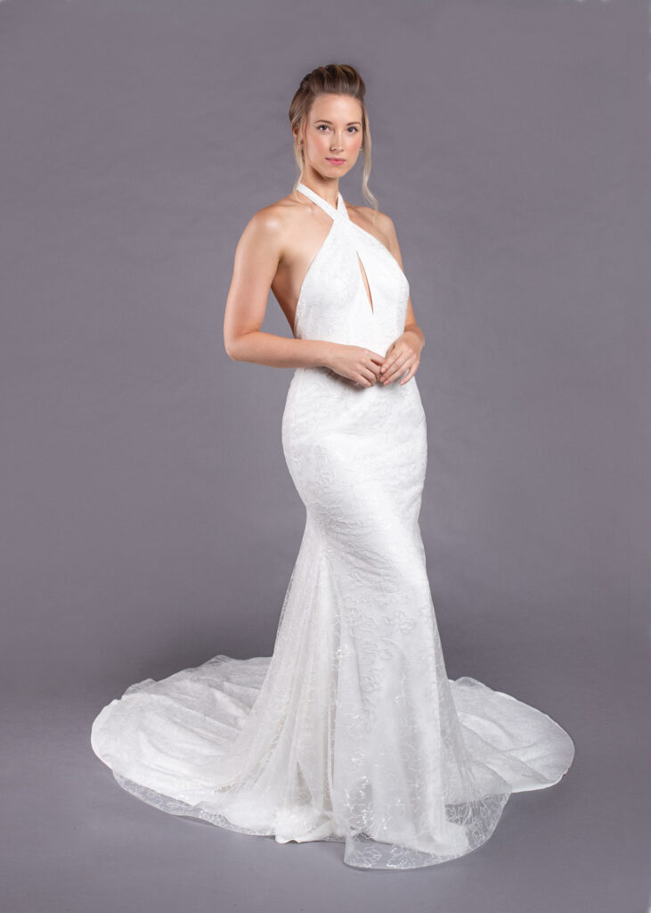 Marlene halter mermaid wedding dress with lace