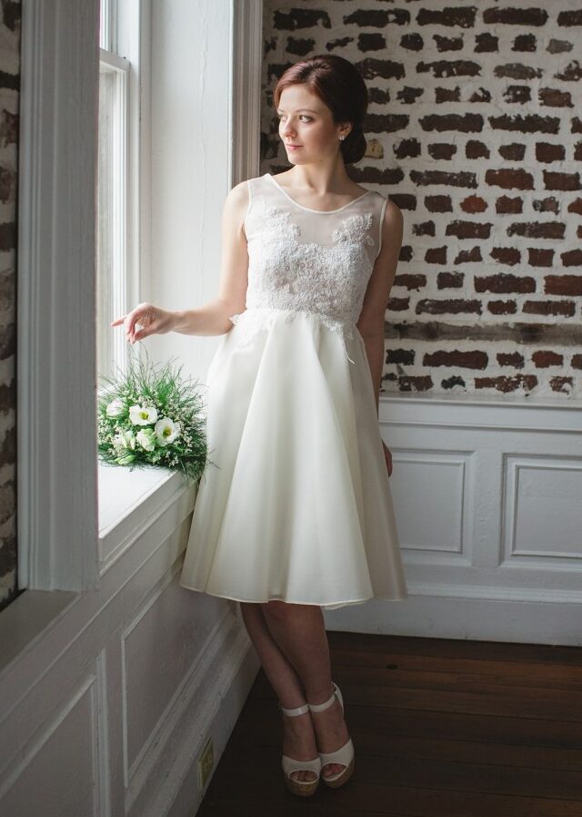 Sage is a short wedding dress in silk gazar organza