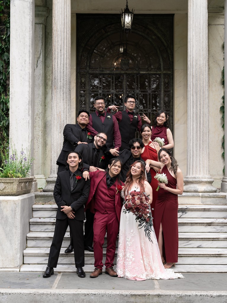 NYC Fordham University wedding fun bridal party portrait.