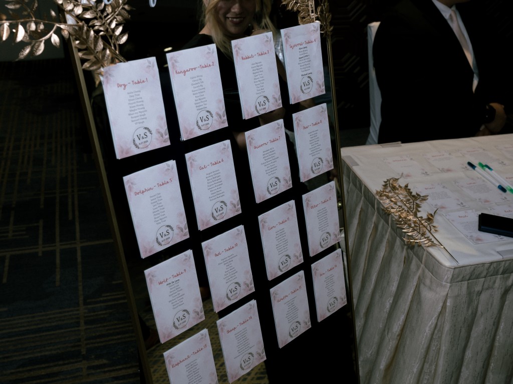 Wedding seating chart with animal theme.