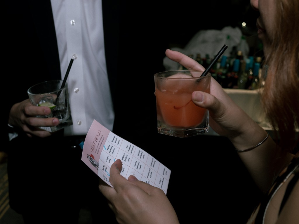 Guest bingo game for cocktail hour. Asian American NYC wedding.
