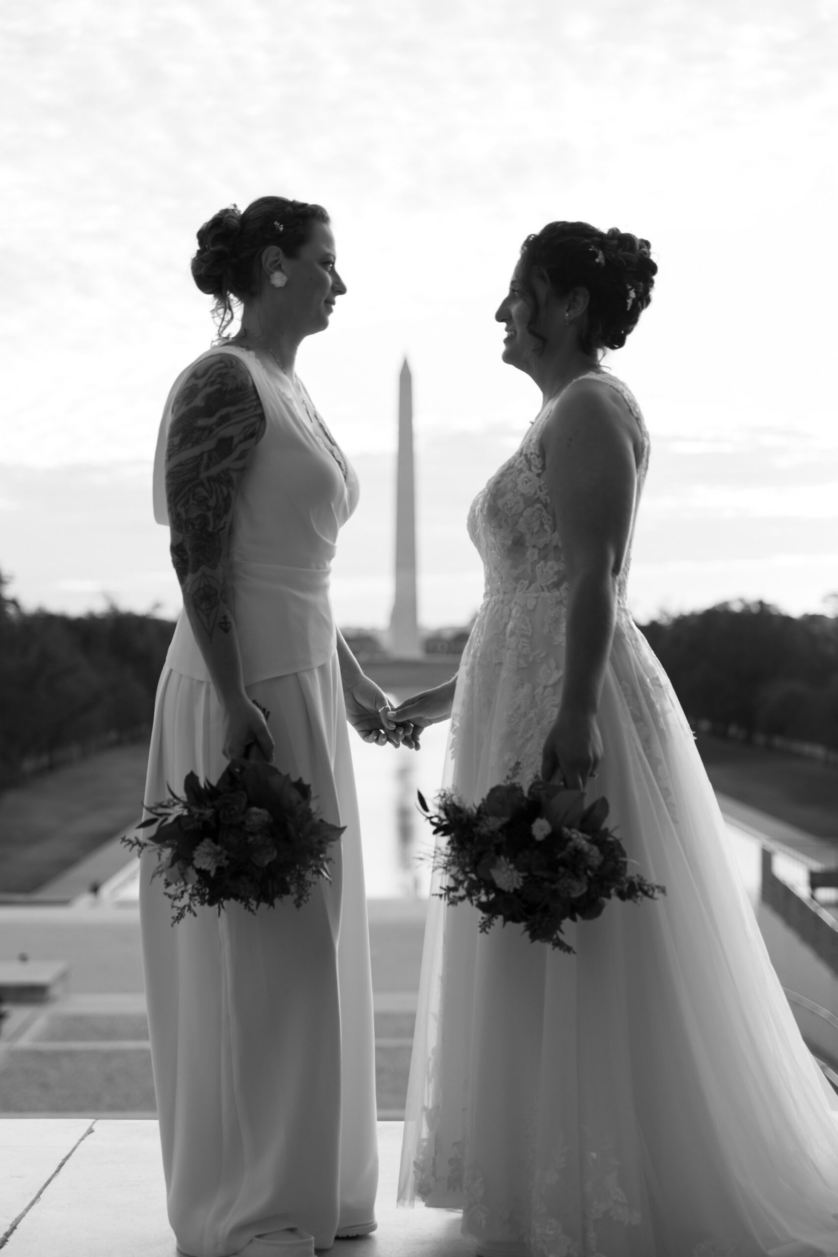 Custom bridal design process: Washington DC wedding day in a bridal jumpsuit.